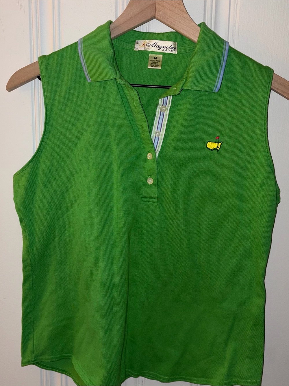 Magnolia Lane women’s medium Green the masters golf logo sleeveless polo shirt